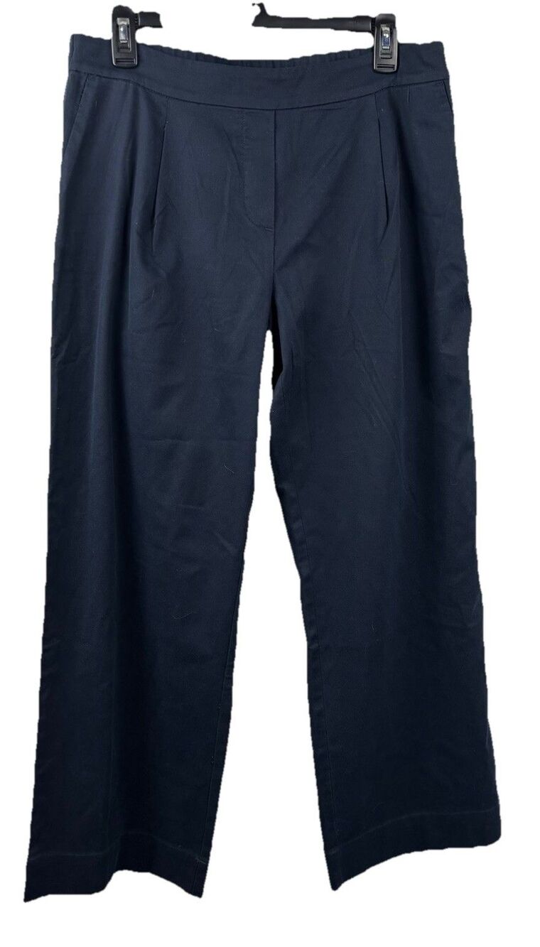 J Jill Womens Bi-Stretch Wide Legged Pants Size 12P Navy Blue Cotton Blend NWT